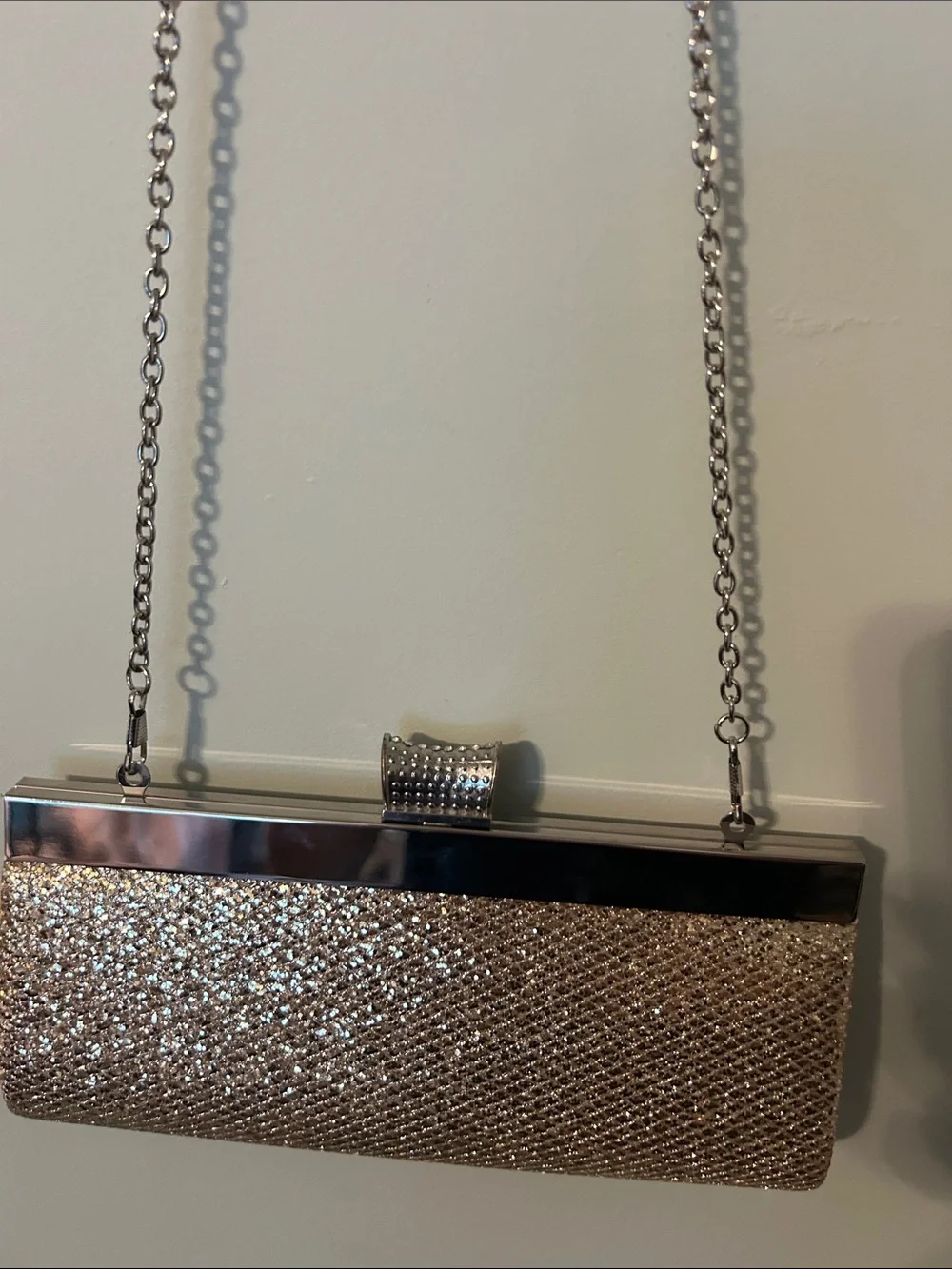 Lulu Townsend Sparkling Gold Mesh Clutch with Chain
